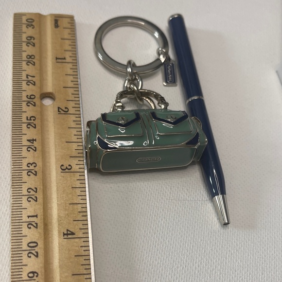 Coach Teal and Navy Enamel Bag Keychain and Black Vintage Coach Pen - Picture 6 of 7